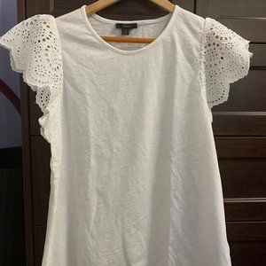 JCrew Eyelet flutter-sleeve slub T-shirt in white, M